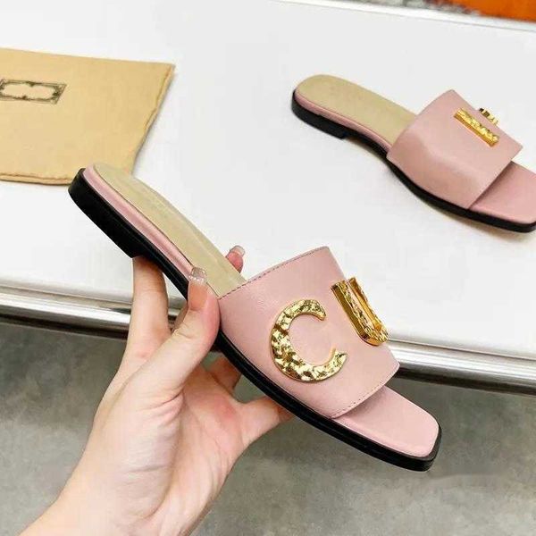 

designer slippers women's flat sandals fashion all-match beach flip flops leather brown black white plus size 35-43