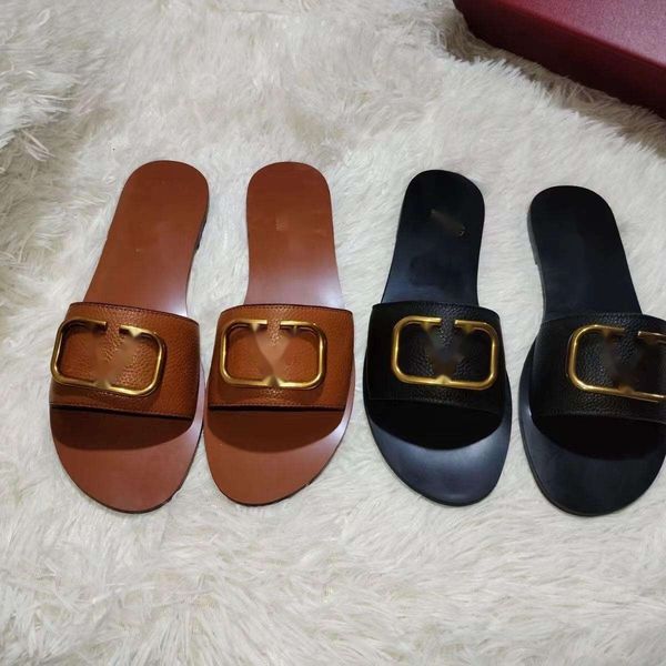 

metal buckle women sandals designer slippers fashion summer womens flat beach sandal ladies cool slides shoes es ity, Black