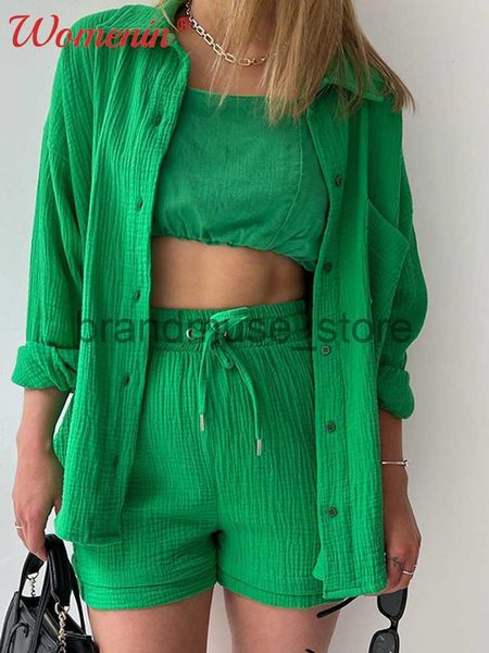 

women's two piece pants women casual 2 piece suit lapel long sleeve shirt high waist drawstring shorts female suits 2023 spring fashion, White