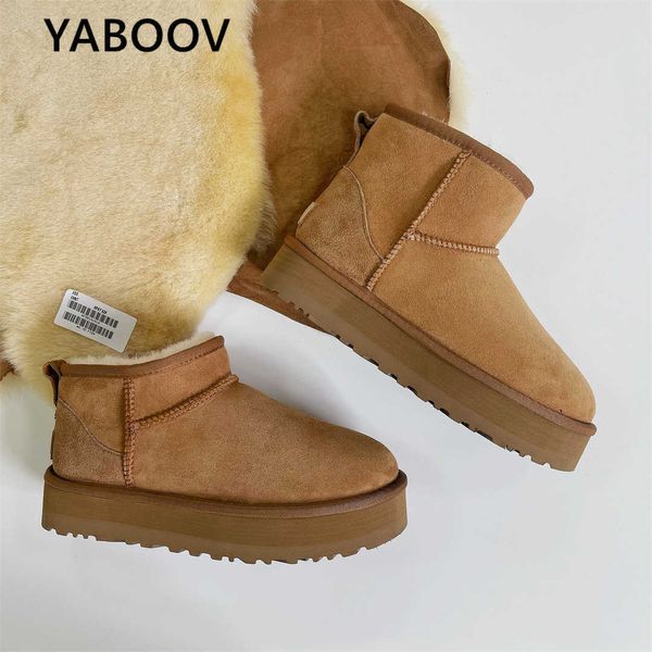 

new snow wool boots warm women mini short winter thickened women's shoes outdoor travel bottom flat slip integrated anti-skiing, Black