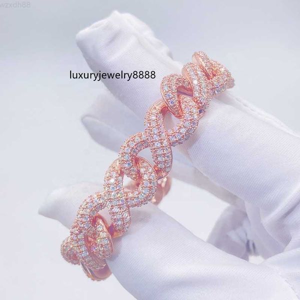 

13mm hiphop luxury 925 sterling silver iced out moissanite diamond cuban bracelet man