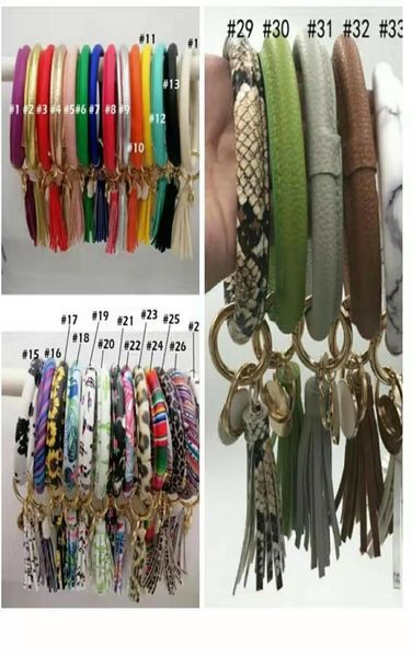 

46 styles leather bracelet key chain pu wristr round key ring tassel pendant leopard bufflao wristband keychain bracelets key ring7270934, Silver