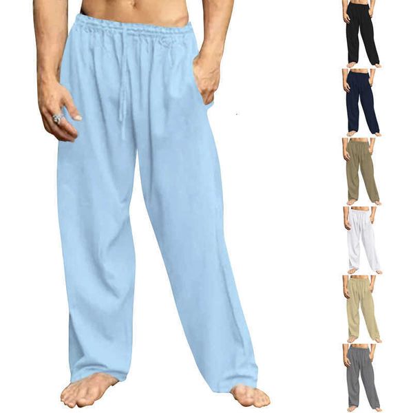 

men's 2023 summer hip hop breathable cotton hemp loose relaxed sports pants men, Black
