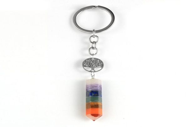 

natural stone 7 chakras quartz hexagonal cone keychain arrow tree of life buddha keyring key chain healing reiki yoga jewelry4387771, Silver