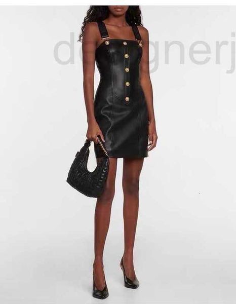 

urban dresses designer summer for women 2023 new ootd fashion genuine leather dress dress dinner party casual metal button mother's day, White;black