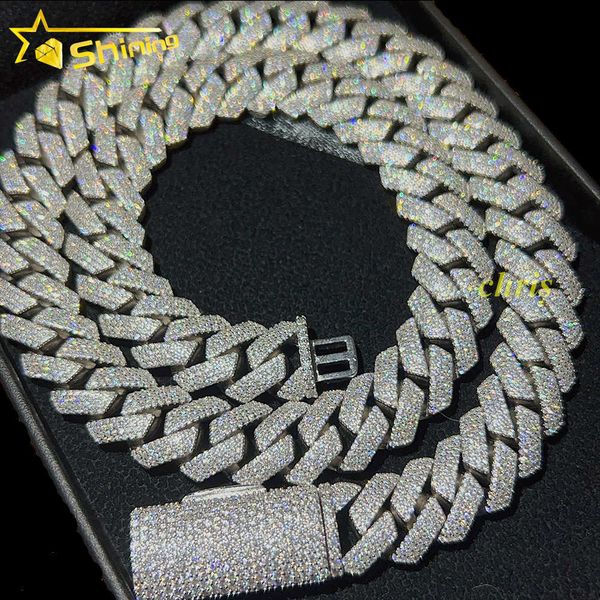 

15mm 2rows vvs moissnaite iced out hip hop jewelry dropshipping s925 moissanite cuban chain, Silver