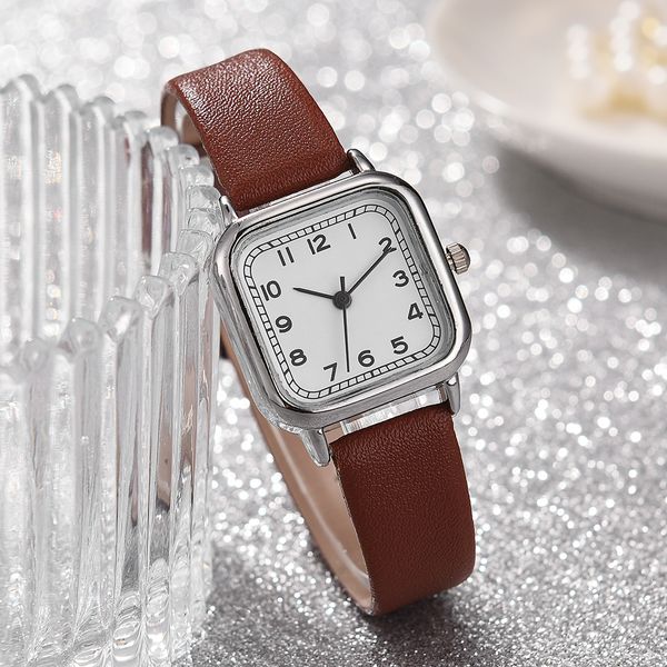 

hbp luxury ladies watch leather strap quartz watches silver square dial casual business wristwatch birthday gift, Slivery;brown