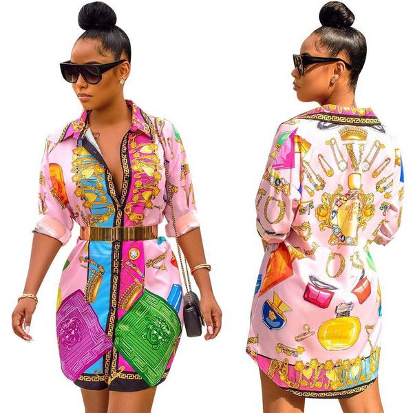 

dresses 2022 fashion women's autumn shirt dress pritint long sleeves casual klz2, Black;gray