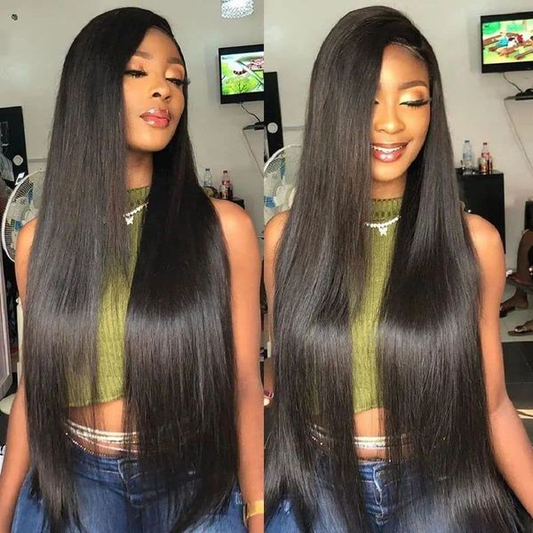 

26 inch 13x4 lace front wigs human hair pre plucked brazilian straight hair wigs for women 13x6 glueless hd lace frontal wig, Black;brown