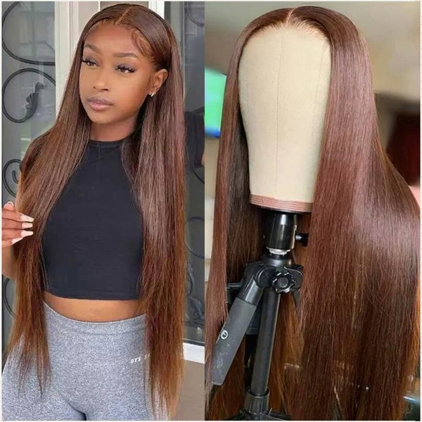 

chocolate brown lace front human wigs for women straight lace front wig colored hd transparent lace frontal wig human hair, Black;brown