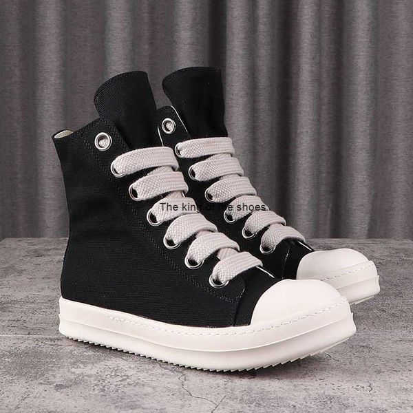 

2023 luxury rick designer ro boots shoes owens s high street canvas shoes jumbo shoeslace solid black male sneakers lace-up rubber s women g