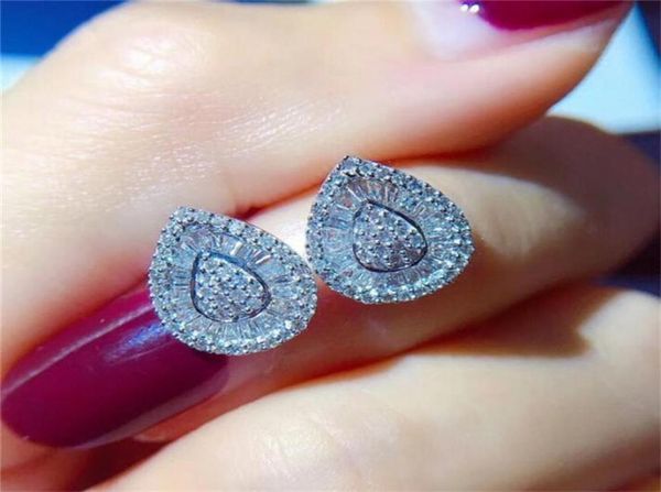 

victoira sparkling luxury jewelry 925 sterling silver never fade water sweet cute drop earring women wedding stud ear7085893, Golden;silver