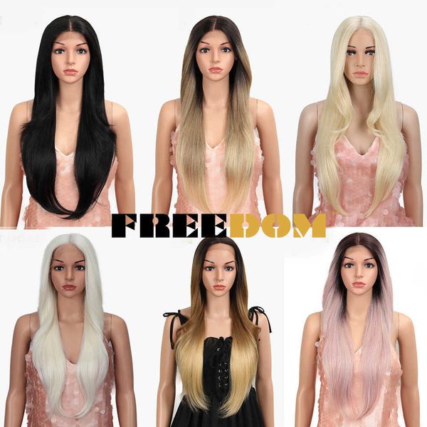 

woman synthetic lace front wigs for black women heat resistant straight orange pink blonde 13x4 lace front cosplay wigs 230524, Black;brown