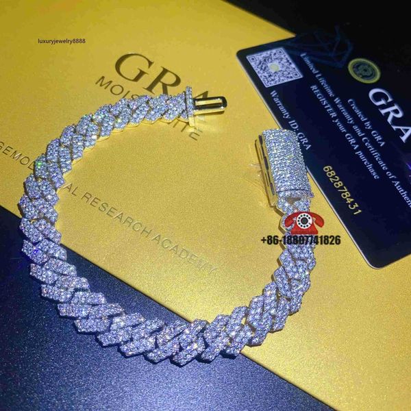

10mm 2rows vvs diamond moissanite s925 silver icy out hip hop moissanite cuban link bracelet