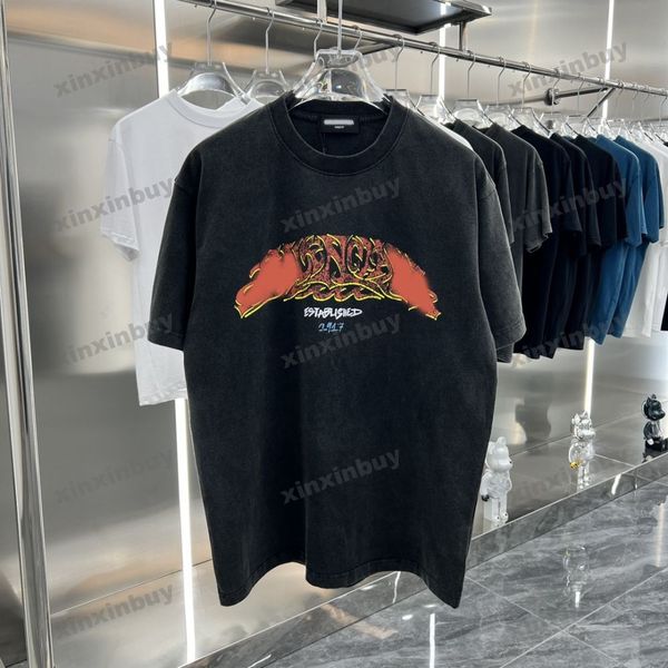 

xinxinbuy men designer tee t shirt 23ss destroyed tie dye paris short sleeve cotton women gray black white s-2xl, Black;brown