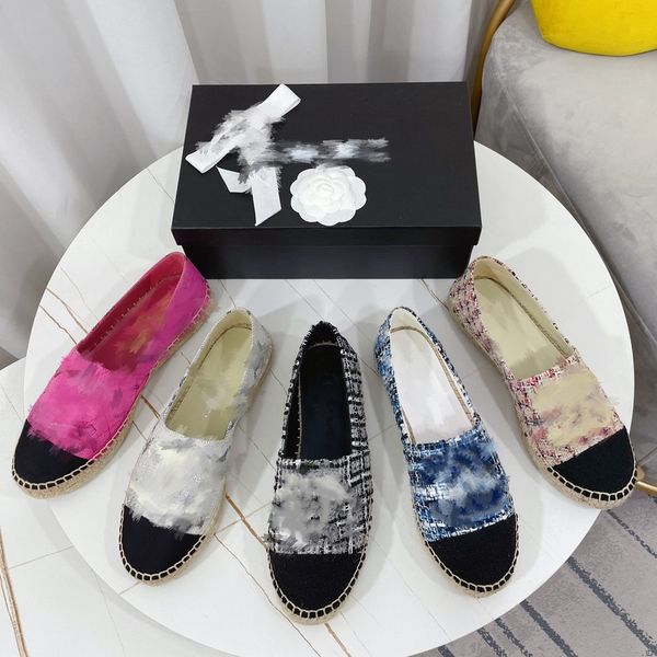 

chan c classic women espadrilles loafers tweed leather fragrant style fisherman shoes canvas flat casual shoe cotton tweed grosgrain leather, Black