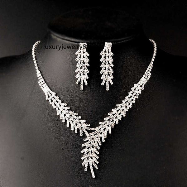 

new jewelry rhinestone set necklace women's fashion feather exaggerated bride wedding accessories, Silver
