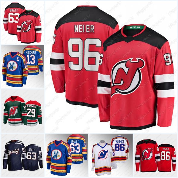 

new jersey # 96 timo meier 63 jesper bratt 86 jack hughes 13 nico hischier 43 luke hughes 91 mercer p.k. subban niedermayer hamilton palat l, Black;red