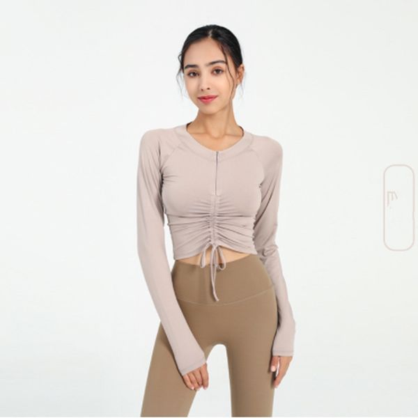 

alos women's yoga autumn winter half zipper skinny sports long sleeve outdoor slim pilates yoga drawstring t-shirt
