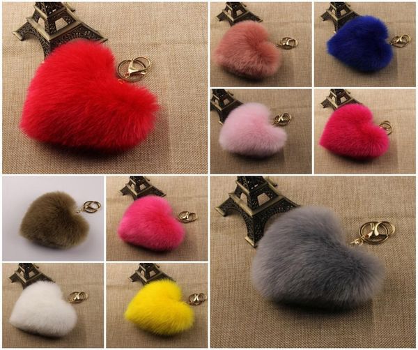 

faux rex rabbit fur pom pom heart shape key chain woman bag charms man trinket car keychain6616814, Silver