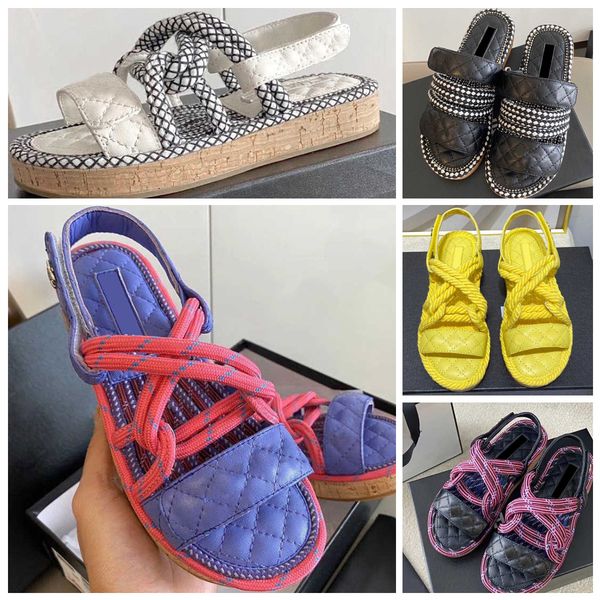 

designer slides womens slides slipper mules heightened loose shoes hemp rope woven sandal slipper luxury comfortable flat shoes fashion half, Black