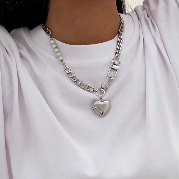 

pendant necklaces salircon punk stainless steel heart necklace for women kpop ball lock key chain gothic jewelry gift 2023 230613, Silver