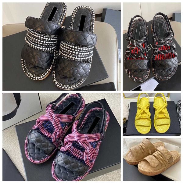 

slides sandals luxury comfortable flat shoes fashion fashion half slippers women hemp rope woven metal chain sandal slipper heightened loose, Black