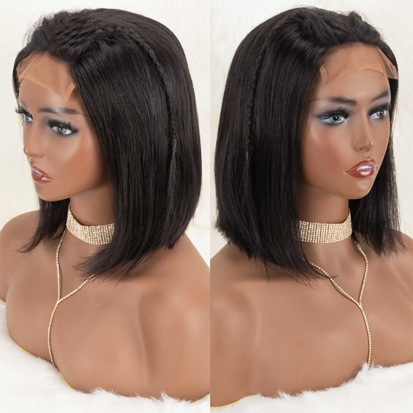 

13x4 short bob wigs lace front human hair wigs for women brazilian bone straight wigs transparent lace closure 4x4, Black;brown
