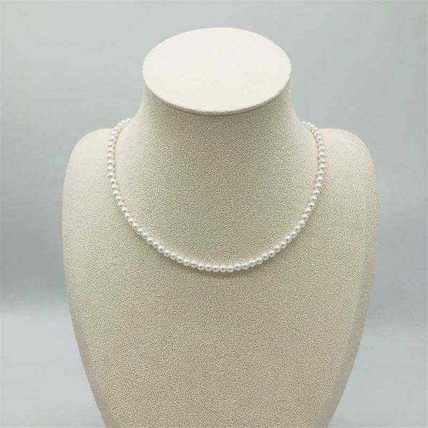 

beaded necklaces 4mm imitation pearl necklace temperament simple handmade strand bead choker clavicle chain wedding for women jewelry gift 2, Silver