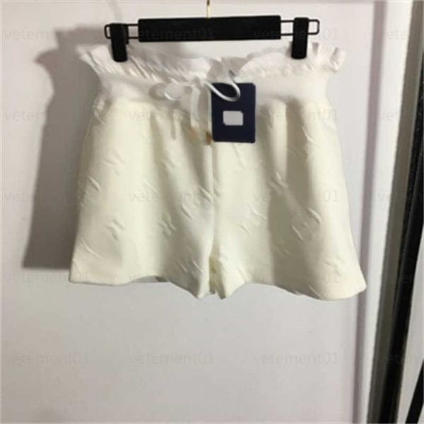 

designer casual womens shorts old flower logo embossed splicing fake two pieces wooden ear waist elastic high waist short summer clothing, White;black