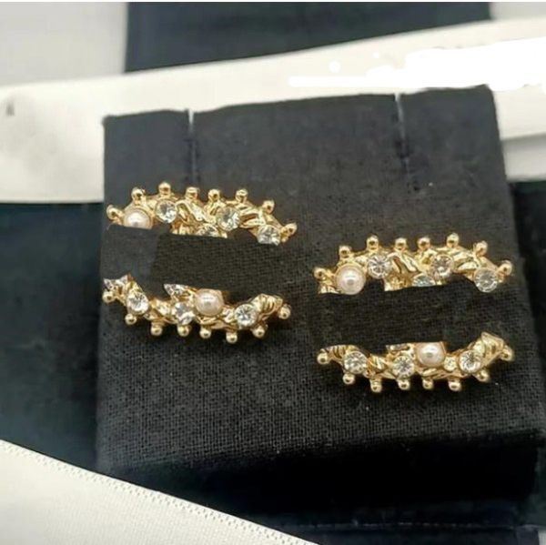 

fashion gold plated designer letter stud long earring dangle crystal geometric luxury brand women rhinestone pearl wedding party jewerlry ac, Golden;silver
