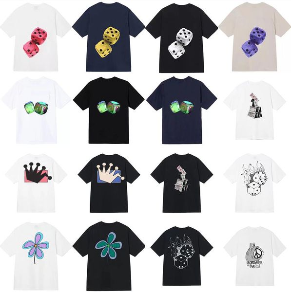 

2023 summer mens t-shirt designer shirts high street short-sleeved cotton ice cream table tennis dice style round neck printed shirt asian s, White;black