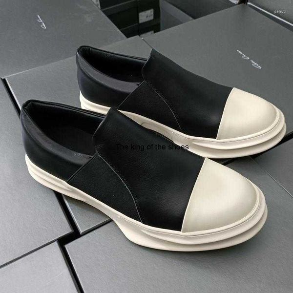 

boots ro loafer shoes low-breathable casual couple men's women's genuine leather thick-soled slip-ons, Black