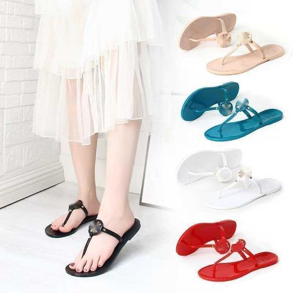 

slippers slippers ladies 2023 new fashion summer tb transparent flipflops pvc flat bottom leisure beach plus size jelly sandals women z0220, Black