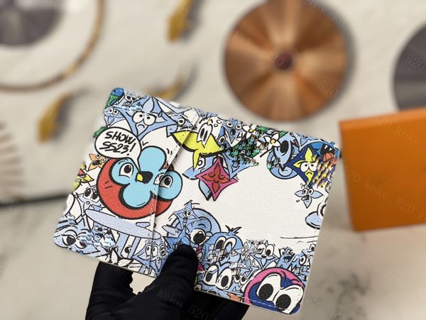 

new women luxurys designers wallets multipe wallet bazza pocket organizer cartoon graffiti printing purse m82024, Red;black