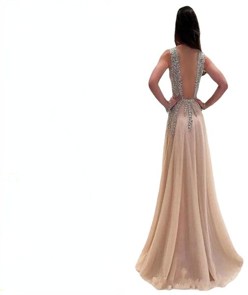 

luxury beadings crystals sequined deep v neck prom evening dresses long lace applique backless formal dresses evening gowns vestid6153745, Black;red