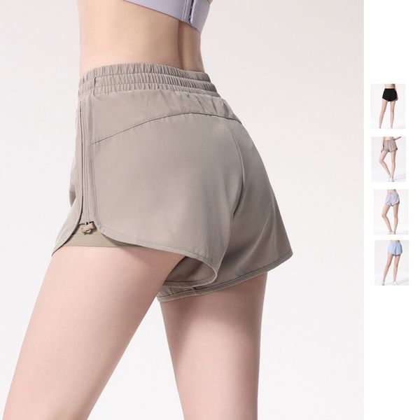 

ll summer american women's yoga shorts designer yoga apparel quick dry lightweight fabric fake two piece sports shorts anti glare tenni