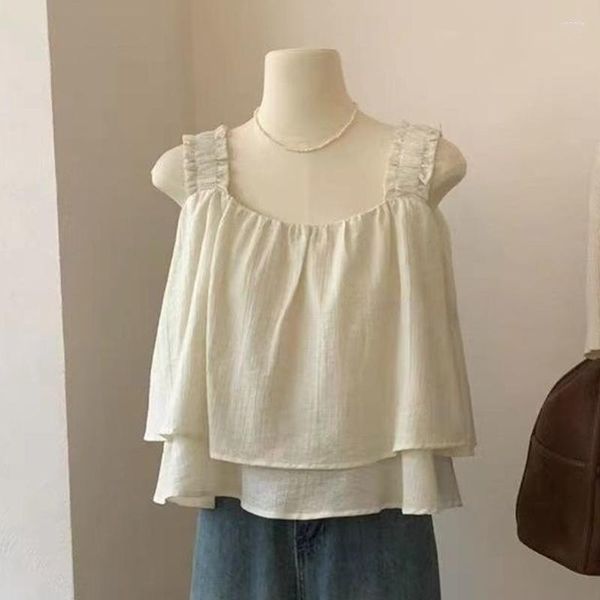 

women's tanks camisole women summer loose students sleeveless sweet pure leisure tierred princess chic breathable crop all-match, White
