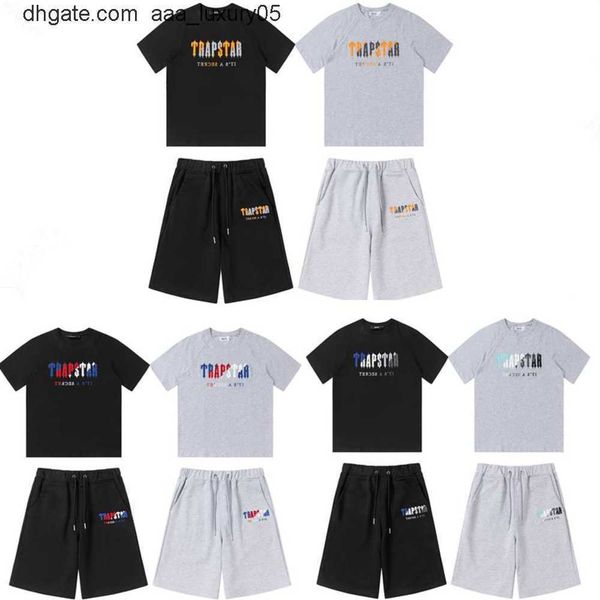 

men's t-shirts brand tracksuit t-shirt shorts suit two piece sets summer plush embroidery trapstar short sleeve sportswear 2023ss, White;black