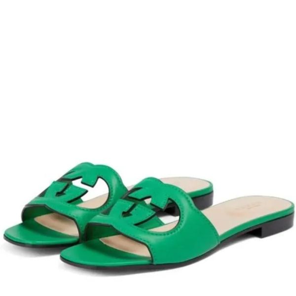 

sandals luxury designer sandals slipper slides interlocking g cut-out slide sandal millennials leather genuine leather rubber sole with odl, Black