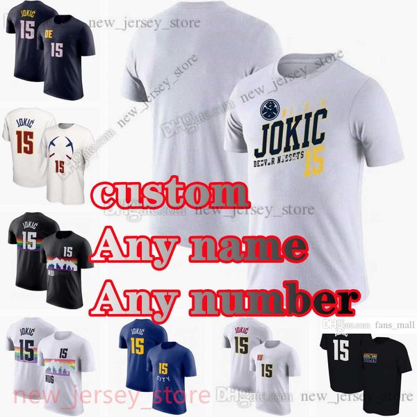 

custom 15 jokic 27 jamal murray digital print basketball short sleeve jersey aaron gordon kentavious caldwell-pope michael porter jr. christ, Black;red