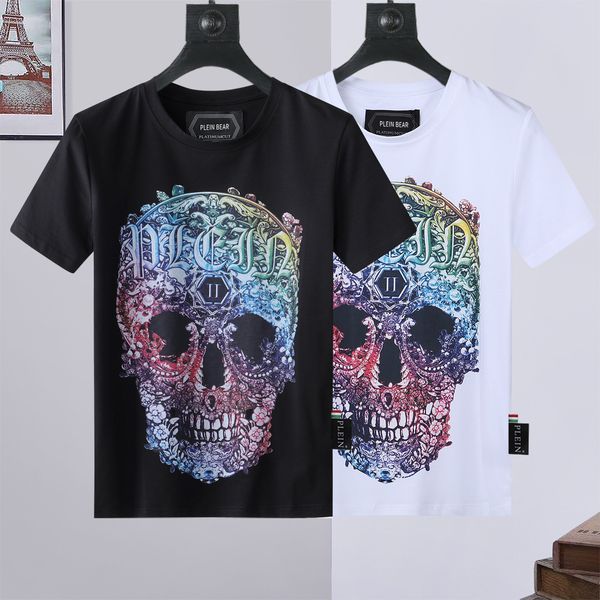 

plein bear t shirt mens designer tshirts brand clothing rhinestone pp skulls men t-shirt round neck ss skull hip hop tshirt tees 16473, White;black