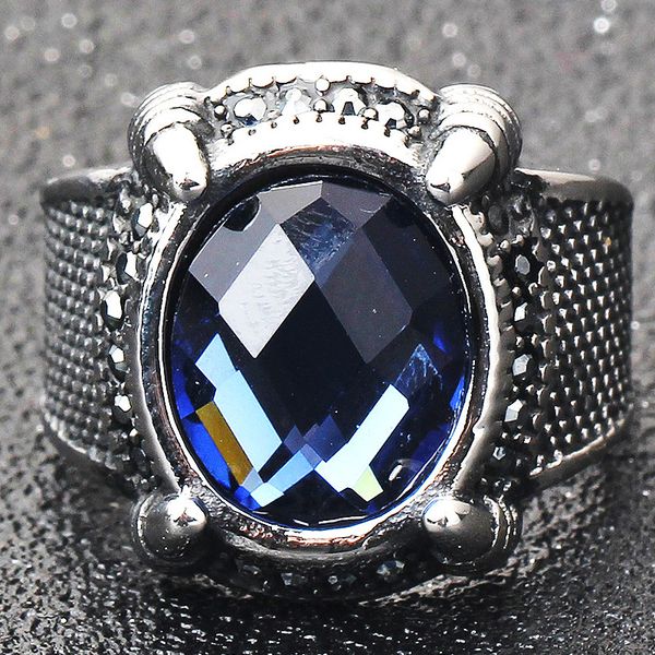 

vintage rings french style stainless steel gemstone chunk ring inlay blue cubic zirconia jewelry party gift yw258cg1281, Golden;silver