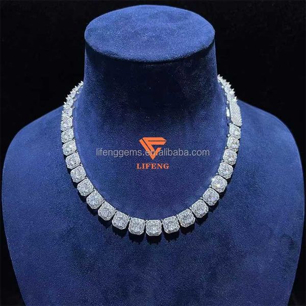 

fashion jewelry necklace white gold plated rose iced out rock sugar chain moissanite, Silver
