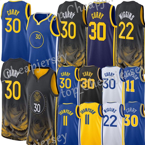 

stephen curry klay thompson basketball jerseys draymond green andrew wiggins poole jonathan kuminga 2023 city shirt edition blue black 30 11, Black;red