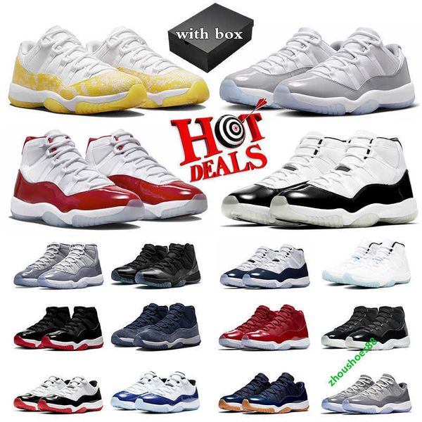 

with box 11 cherry 11s basketball shoes men women cement grey yellow snakeskin midnight navy pure violet cap and gown concord 45 jumpman 11