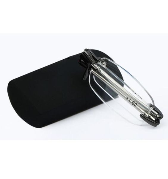 

folding rimless reading glasses portable foldable eyeglasses case pocket women men eyewear black frameless eye reader 1040 st7376174
