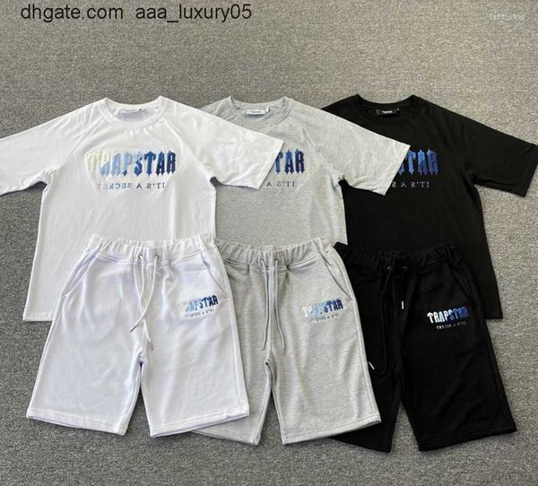 

men's t shirts women's trapstar white blue towel embroidery short sleeve shorts set spring summer fashion streetwear t-shirt motio, White;black