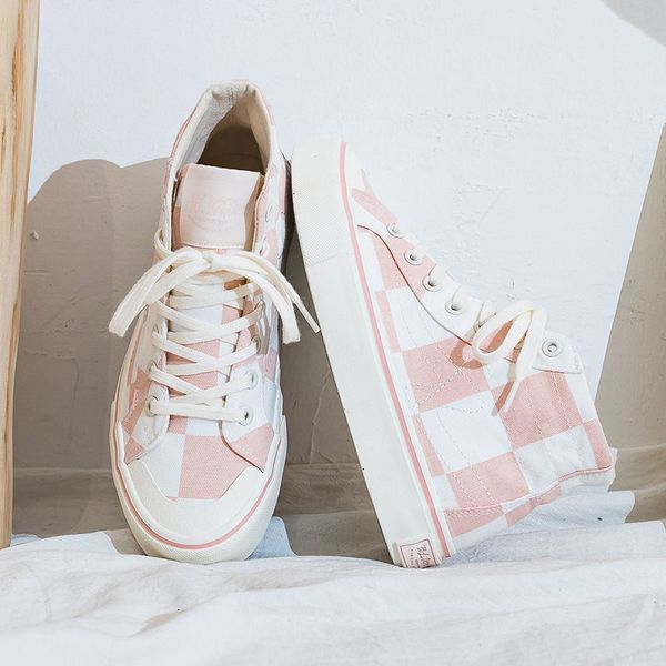 

pink shoes women2023 fashion korea plaid print canvas sneakers ins casual students daily wear autumn all-match female shoes, Black