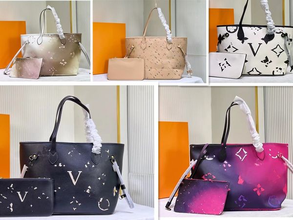 

classic 40156 never totes full purse handbags vintage colorful black flower leather large capacity 2pcs set crossbody shoulder composite sho